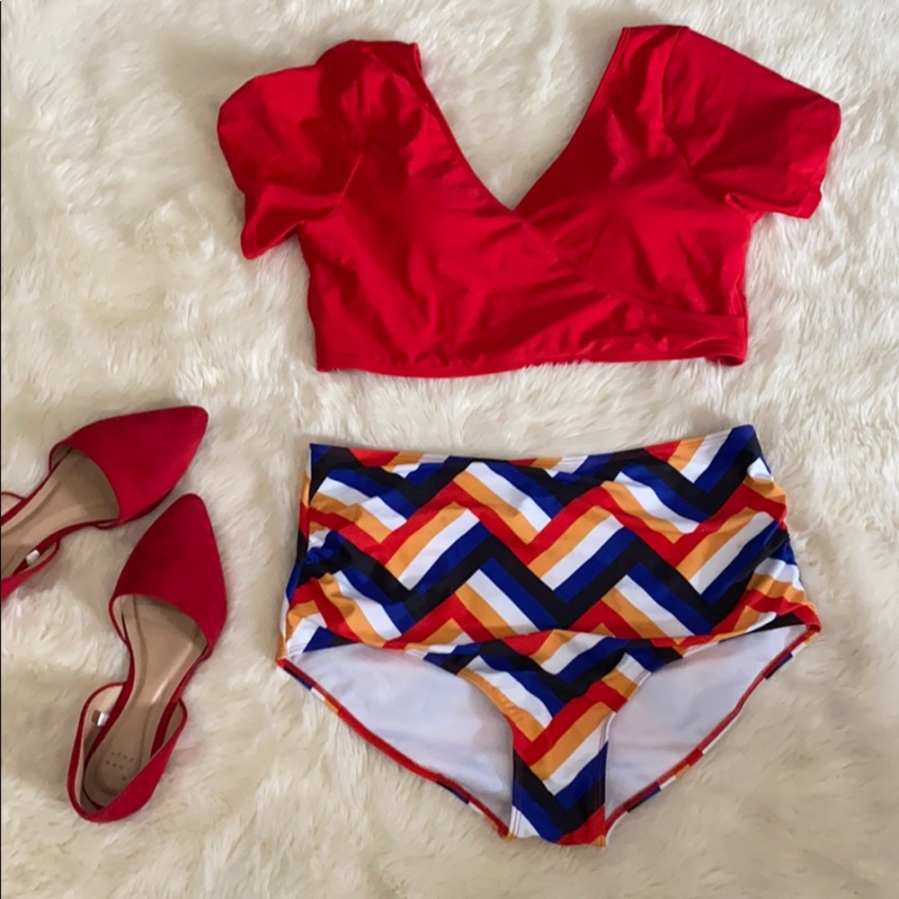 NWOT Shein High Waist Cap Sleeve Bikini